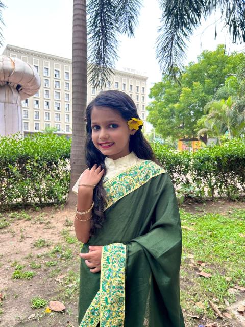 KSGN 018 Ready to wear sarees Dola Silk Affordable kids clothing supplier in Pune